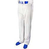 Martin Sports Youth Baseball/Softball Belt Loop Pants, White with Royal Piping (White with Royal Piping, YS)