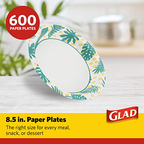 GLAD Round Disposable Paper Plates with Palm Leaves Design, 8.5 Inches