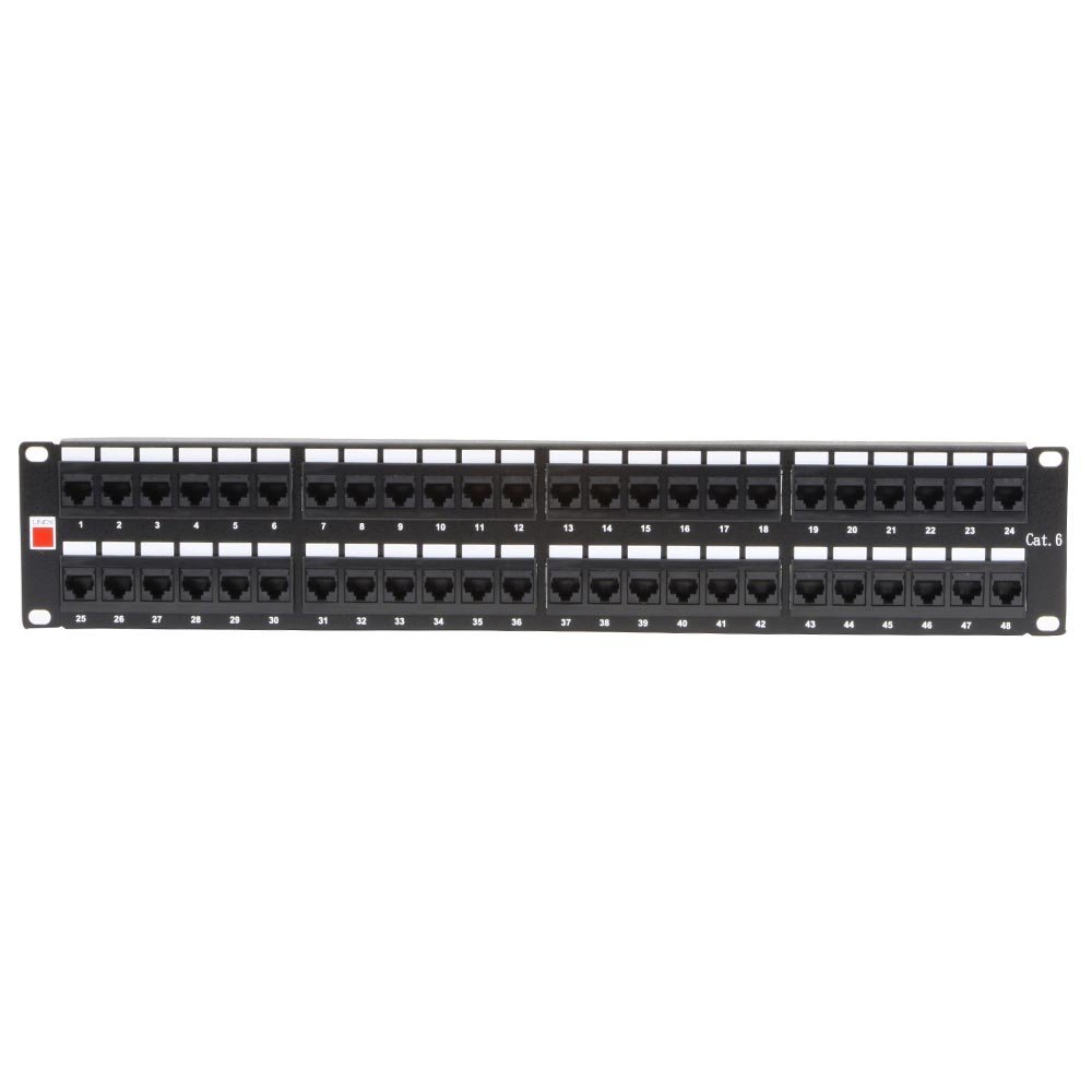 LINDY 19 Inch CAT6 2U 48 Port RJ-45 Patch Panel Unshielded Black