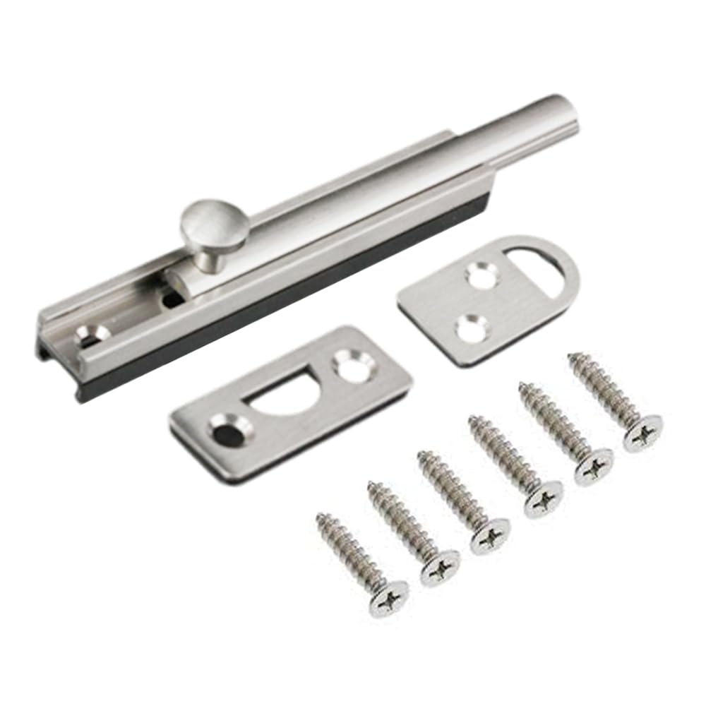 SUPERTOOL Surface Door Latch, 1PC Brass Door Bolt Unrust Simple Barrel Door Bolt Lock for Room,Window Locks,Toilet Gate and Shed Doors(204mmx15mm Silver)