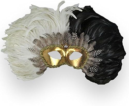 VIVO Masks Womens Traditional Black and White Feather Venetian Masquerade Mask