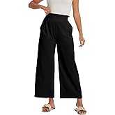 Les umes Women's High Waist Wide Leg Pants Cropped Cotton Summer Casual Trousers with Side Pockets