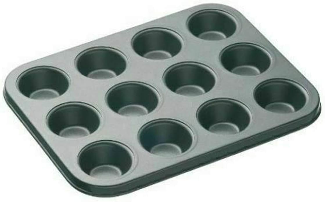 plastific 12 Cup Muffin Cake Pan Baking Tray Cupcake Deep Tin Fairy Steel Bakeware (1 x 12 Cup Steel Muffin Tray)