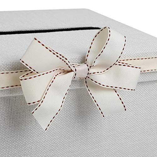 FLUYTCO Wedding Card Envelope Box - Linen Fabric & Removable Ribbon Bow - Collapsible - Perfect for Weddings, Baby Showers, Birthdays, Graduations - Large Size, 100+ Cards
