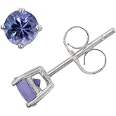 KOKAV 14K White Gold Genuine Tanzanite 4mm Round Studs Earrings