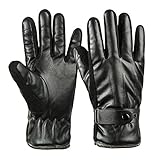 Winter Warm Gloves Men's Leather Driving Outdoor Sports Fleece Lined Touch Screen Texting Gloves by REDESS