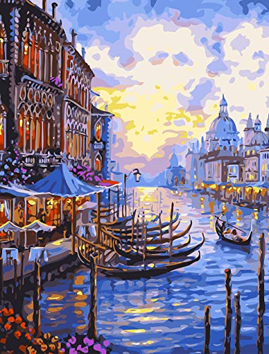 Verschiedene Venedig-Serie Malen nach Zahlen für Erwachsene Kinder Anfänger mit Farbe und Pinsel, Strandstadt (40,6 x 50…