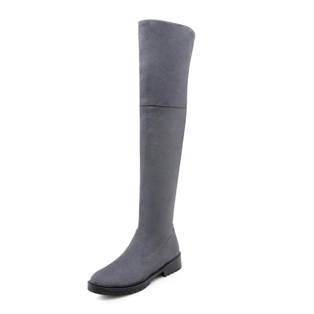 Zipper Suede Heel Low Boots Knee The Over Women Shoes Gray Zipper Suede Heel Low Boots Knee The Over Women Shoes Gray