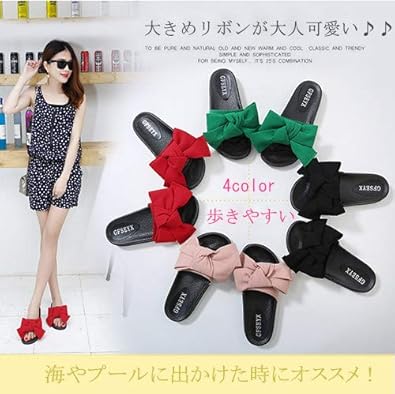 Amazon ノーブランド品 リボン可愛いぺたんこサンダル 22 25 5cm