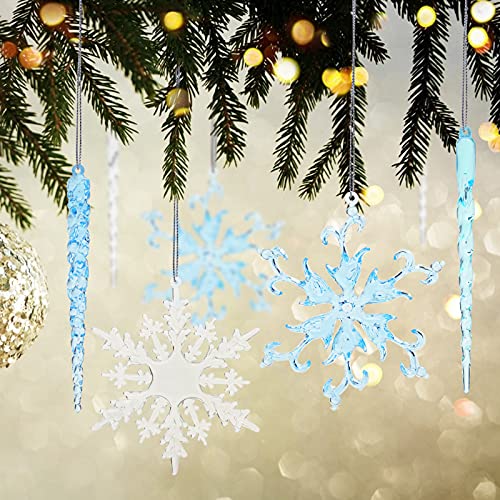 VGOODALL 36PCS Christmas Snowflake Icicle Decorations,Gradient Color Snowflake Icicles Ornaments Set Acrylic Christmas Ornaments for Christmas Tree Outdoor Party Decoration Craft Projects