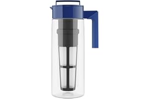 Takeya Flash Chill Iced Tea Maker - Airtight & Durable Iced Tea Maker Jug with Silicone Carry Handle - Leak-Proof & Lightweight Tea Infuser with Patented Flash Chill Technology - 2 Quart, Blueberry