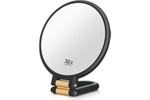Martvex 1x 30x Magnifying Travel Mirror, Hand Mirror with Handle - Double Side Hand Held Mirror with 1x30x Magnification & Fo