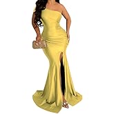 HRESSLBD Womens Off Shoulder Sexy V Neck High Split Long Maxi Dress, Formal Cocktail Party Evening Gown Mermaid Dress