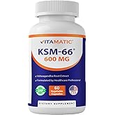 Vitamatic KSM-66 Ashwagandha Root Extract + Bioperine - 600mg, 60 Veggie Caps (1200 mg per 2 Capsules)