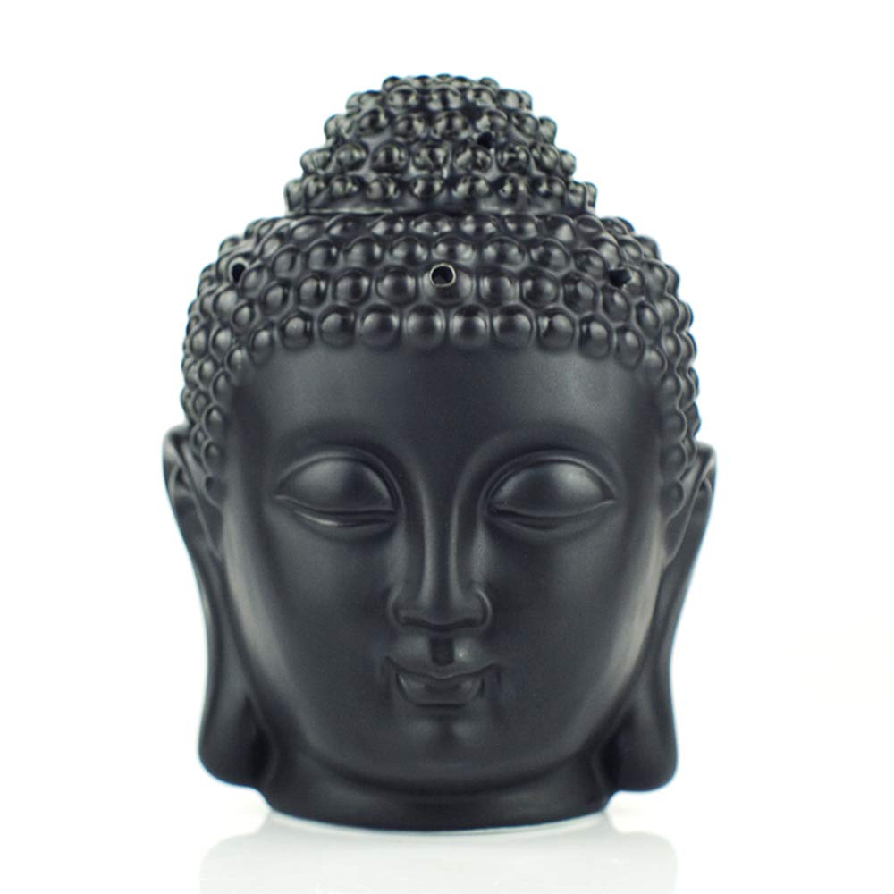 JOYFULBID Buddha Head Ceramic Hollow Aromatherapy Furnace Oil Candle Burner for Yoga or Meditation Room.for Yoga or Meditation Room.for Yoga Pilates Meditation Room 10 x 15 cm (Black)