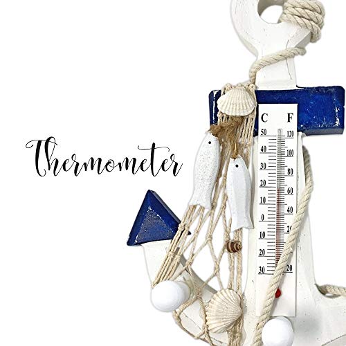 BANBERRY DESIGNS Anchor Decor - Nautical Themed Decorative Wood Anchor Wall Ornament with Thermometer Temperature Gauge…