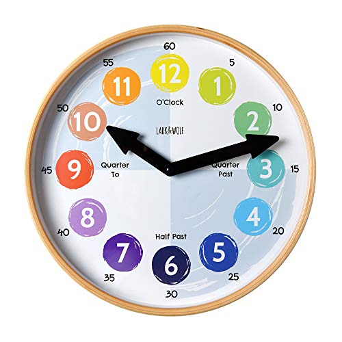 Telling Time Teaching Clock for Kids Learn to Tell the Time 12" Wooden