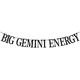 Black Glitter Big Gemini Energy Banner, Gemini May/June Birthday Party Decor - 12 Constellation Theme Birthday Party Decorations Supplies