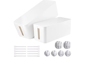 TUWECHEN Cable Management Box, 2 Pack Large & Medium Cable Organizer Box with 17 PCS Cable Management Set, Cord Organizer Box to Hide Surge Protector on Desk or Floor (White)