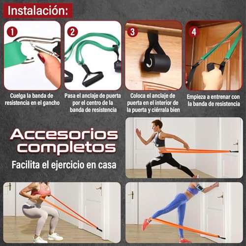 GALASALA 15 PCS Ligas de Resistencia para Ejercicio, Bandas de Resistencia para Ejercicio con Anclaje Puerta, Asas, Bolsa y 3 Bandas Elásticas, Ligas de Ejercicio Aptas para Entrenamiento y Fitness