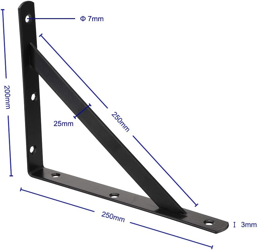 Dewell 2 Pcs 10inch Tripod Triangle Shelf Brackets, Wall Mounted Shelf Supports Black,BT250: Home Improvement