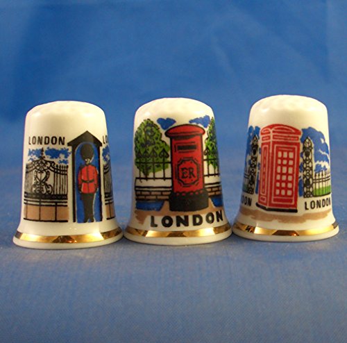 Porcelain China Collectable - Set of Three Thimbles - London Souvenir