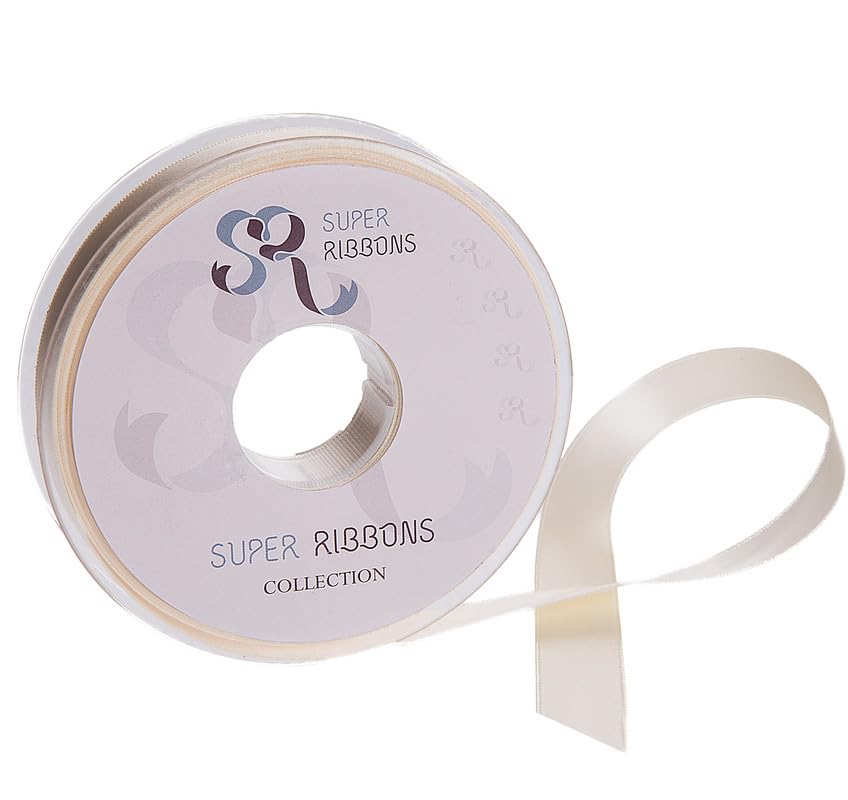 SR SUPER RIBBONS®™- Full Reel 25mm Double Faced Satin Ribbon, 20 Metres on Reel - Cream