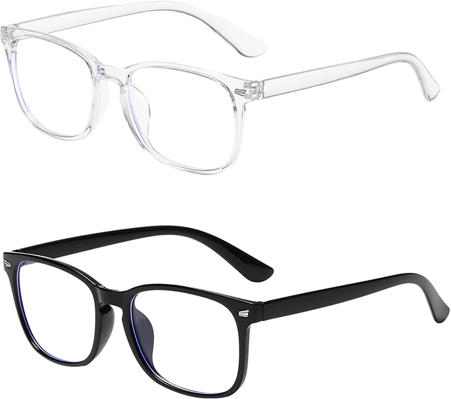 Roontin 2 PCS lue Light Blocking Glasses, Anti Eyestrain UV Glare Blue Light Glasses for Women Reduce Eye Strain Headache for Computer Gaming Pc,(Clear & Black)