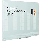 Magnetic Glass Dry Erase Board - White Board 48 x 36 Inches Wall Mounted Glass Whiteboard, Large Frameless Glass White Board