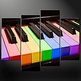 Canvas Print Wall Art Paintings For Home Decor Close-Up Of Corlorful Piano Keys 4 Pieces Panel Modern Giclee Stretched And Framed Artwork The Music Pictures Photo Prints On Canvas For Room Decoration