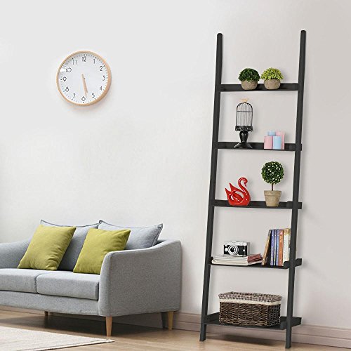 image for Topeakmart Wooden 5 Tier Leaning Ladder Shelves Display Shelves Unit L