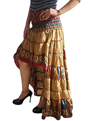 Womens Alexa Gypsy Fairy Skirt Hi Low Recycled Sari Free Falling Twirling Ruffle Skirts