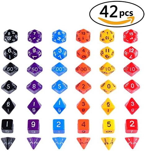 Ellzk Dungeons and Dragons Dice DND Dice Polyhedral Dice Dungeon And Dragons Game Dice RPG Dice RPG MTG D4-D20 Table Games 6x7 (42 Pieces)