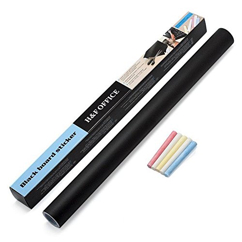 Summarytip Removable Black Chalkboard Contact Paper Roll with 5 colored chalks, Self-Adhesive Blackboard Sticker for Home School Office Wall Decor Paper Sticker Erasable Adhe (29.5" x 17.7", Black)