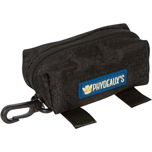 Phydeaux's Dog Poop Bag Holder, Premium Quality Pick-up Bag Zippered Pouch, Includes Carabiner Hook and 1 Roll of Pick-up Bags (Black)