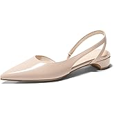 Coutgo Womens Slingback Chunky Low Heels Closed Pointed Toe Pumps D'Orsay Work Office Dress Shoes