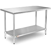 HZEEMFG Stainless Steel Prep Table with Undershelf 60x24 Inches 5ft | Heavy Duty Metal Workbench with Adjustable Lower Shelf for Commercial Kitchen Restaurant Laundry Garage Hotel Workshop Chef