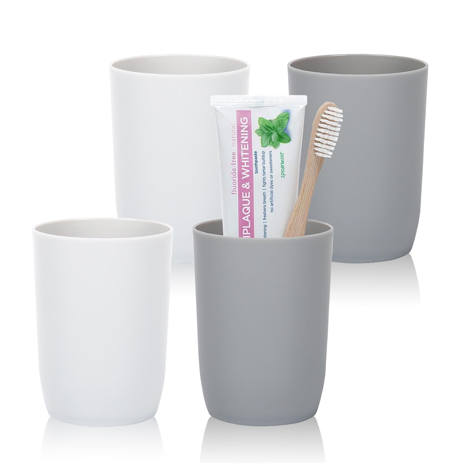 Topsky 4-Pieces Dishwasher Safe Plastic Tumblers Travel Mouthwash Cup Reusable Water Cup Travel Camping Portable Cups Coloured Plastic Cups 2 Grey 2 White 280ml — image 1