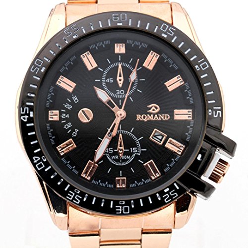 Fashion Men watch Stainless Steel Quartz watches Wrist Watch watch men Luxury Mens Black Dial Gold Stainless Steel Date Quartz Analog Sport Wrist Watch Susenstone (B)