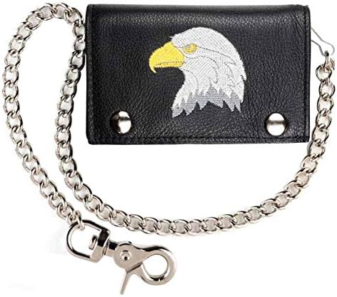 Mascorro Men's XL Embroidered Eagle Tri-Fold Biker Style Chain Wallet TC826-KKS