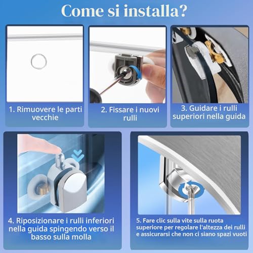 8 Sets Shower Door Rollers Shower Door Rollers for Sliding Doors Diameter 25 mm, Sliding Door, Shower Door Wheels, Rail Roller, Glass Shower Screen (4top and 4bottom)