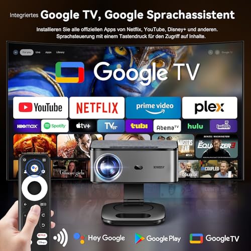 Projector 4K 1500 ANSI & Google TV/Auto Focus: Full HD 1080P 38000 Lumen XIWBSY Smart Projector with WiFi 6, Bluetooth 5, Voice Assistant, Home Cinema & Outdoor Projector