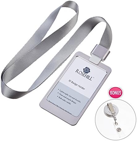 Rosehill Business 2-sided Metal ID Badge Holder with Detachable Lanyard/Strap (Bonus:Retractable ID Badge Reel) (Dark Grey)