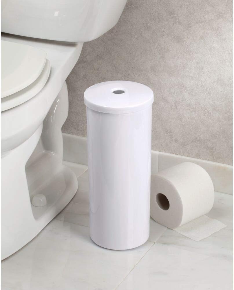 mDesign Modern Plastic Toilet Tissue Paper Roll Holder Canister Stand with Lid - Vertical Bathroom Storage for 3 Rolls of Toilet Tissue - Holds Large Mega Rolls - 2 Pack - White: Home & Kitchen