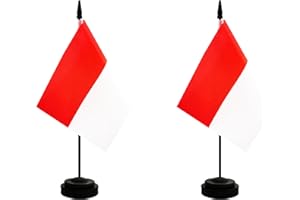 Rotenl 2 Pack Indonesia Desk Flag, Indonesian Table Office Flag with Solid Pole and Stand Base, International Country Flag, Festival Celebration, Classroom Meeting Desktop Decoration (Indonesia)