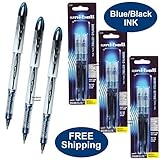 Uni-ball Vision Elite, Blue Black Ink, 3 Pens Plus 3 Packs of Refills, 0.8mm Bold Point, S3a612326p