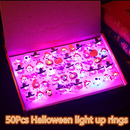 Halloween Light Up Glowing Rings 50PCS Halloween Party Favors LED Rings Halloween Flashing Glowing Finger Rings Fun Toys for Kids Adults
