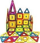 7TECH 61 PCS-Magnetic Tiles Toys Educational 3D Building Blocks Extra 16 Number Cards Included