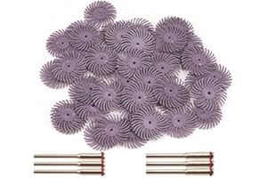 KUOFUCO 30Pcs 1 inch Bristle Disc Kit with 3Pcs 2.35mm / 3mm Shank Mandrels for Rotary Tools,25mm Detail Abrasive Wheel Radial Bristle Buffing Wheel for Jewelry Wood Metal Polishing 600 Grit