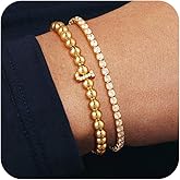 HABIKIP Initial 14K Gold Plated Bracelets for Women, Letter Bracelet Beaded Cubic Zirconia Tennis Bracelets for Women Trendy Fashion Jewelry for Women, Initial A-Z